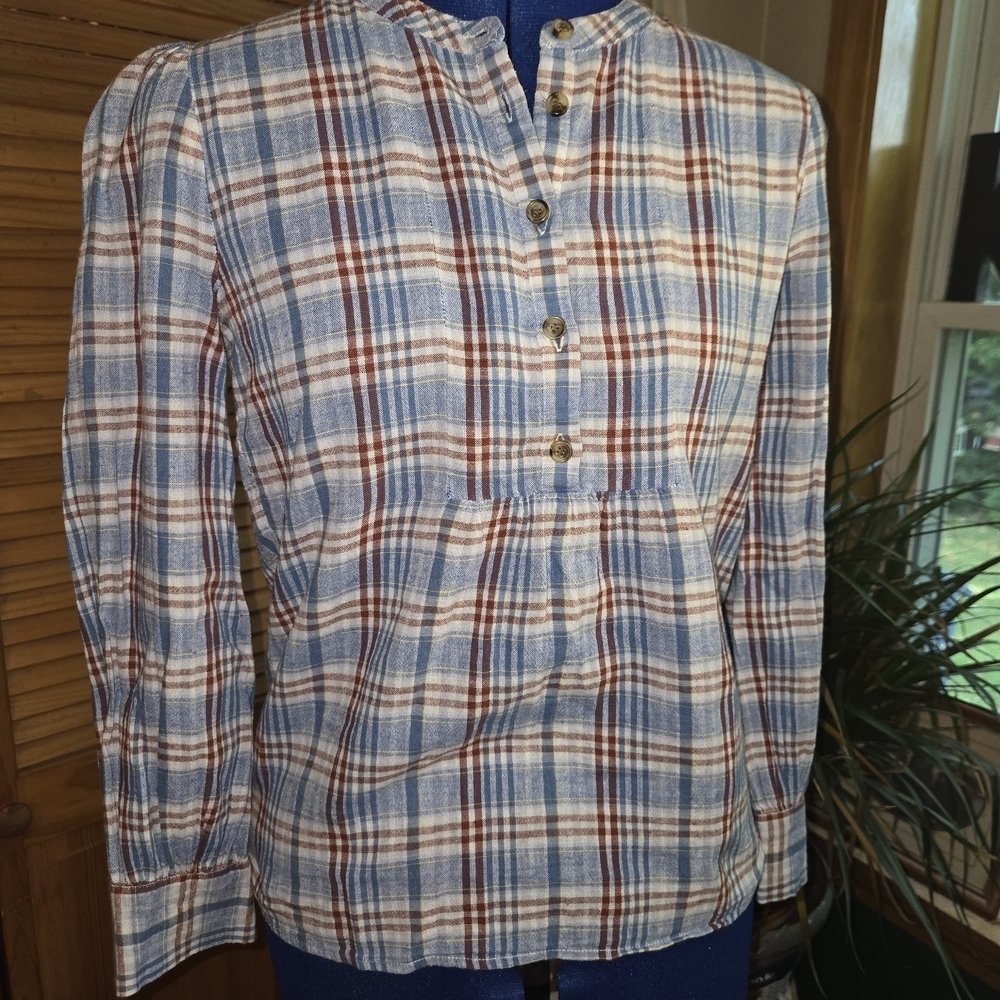 Madewell Blue and Brown Plaid Flannel Shirt
